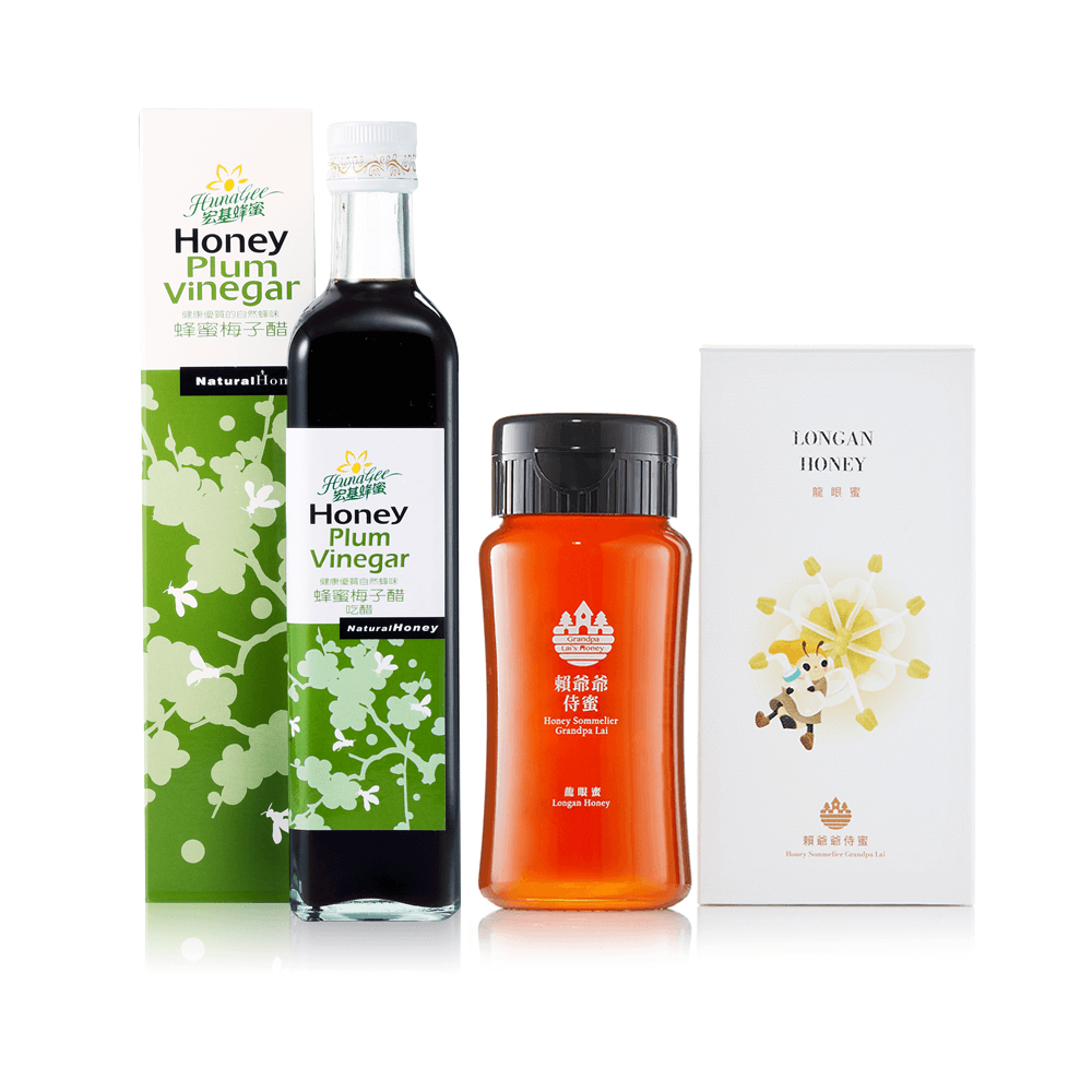  蜂蜜醋飲 | 日常消暑組 | 蜂蜜梅子醋 500ml+賴爺爺侍蜜 龍眼蜜380g